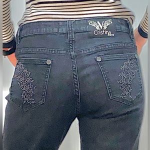 Women's V Cristina Rhinestone Embellished Straight Leg Boot Jeans Size 10 34/32